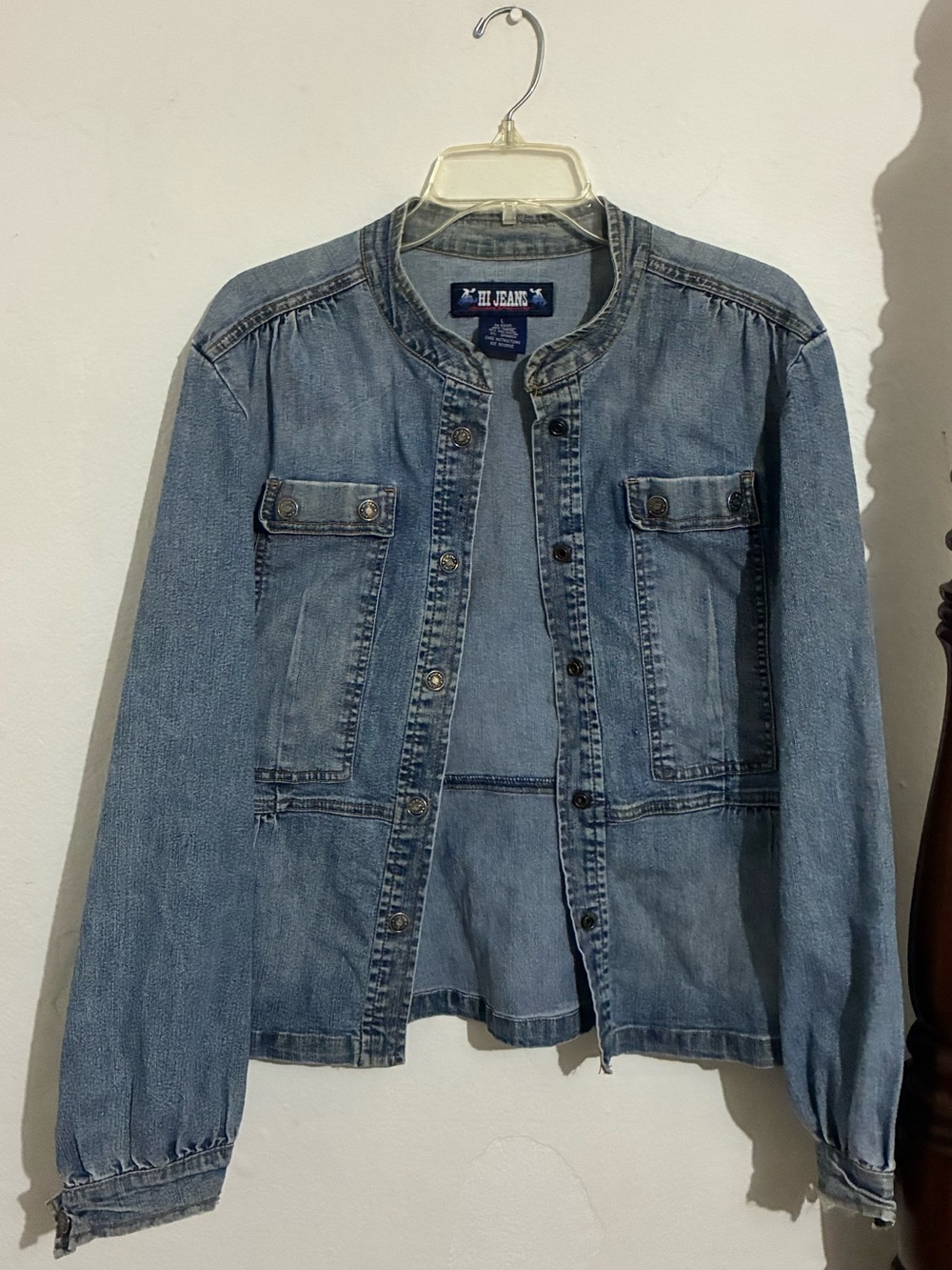 Light Blue Collarless Denim Jacket for Women